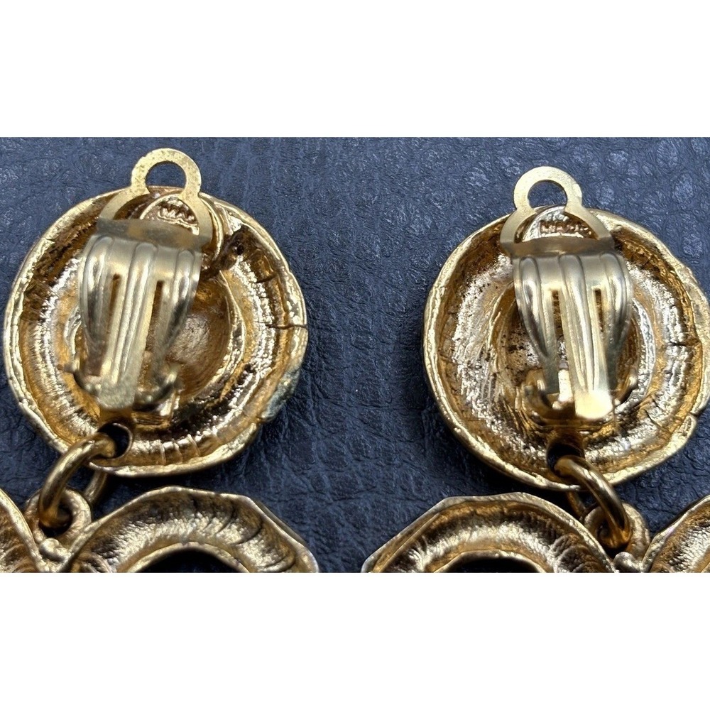 Vintage Made In France 80s Hammered Massive Heart Dangle Clip Earrings Runway - Picture 6 of 16